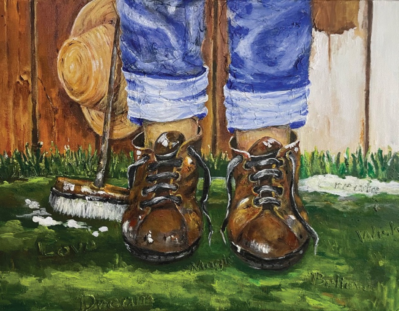 Painting of boots with inspirational words