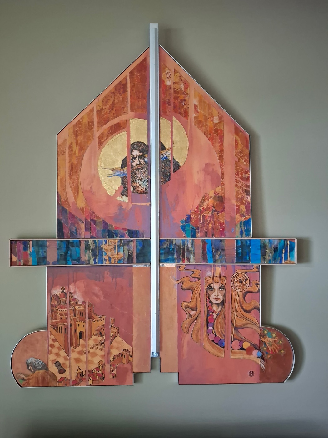Large abstract multi-panel wall assemblage