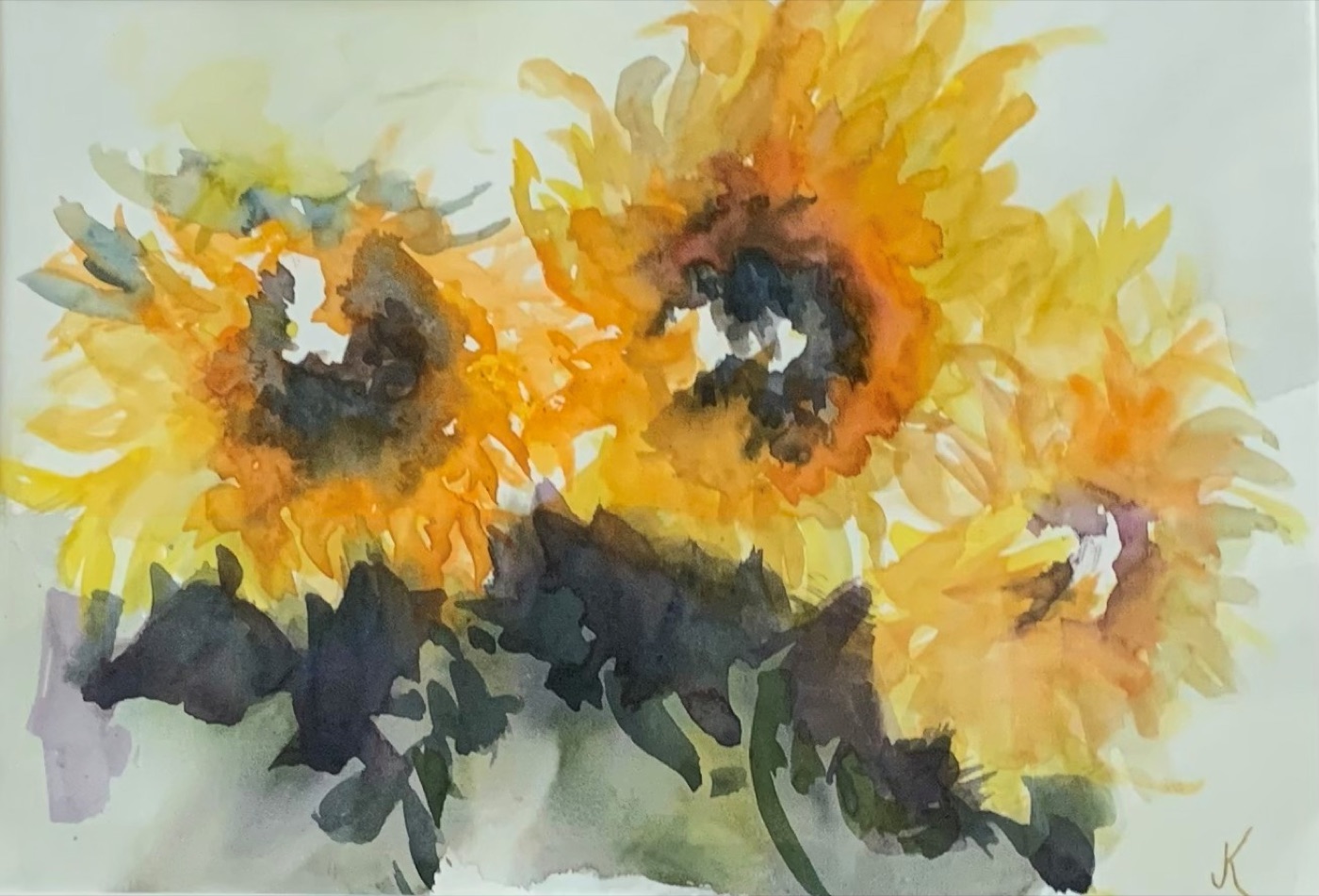 Watercolor painting of sunflowers