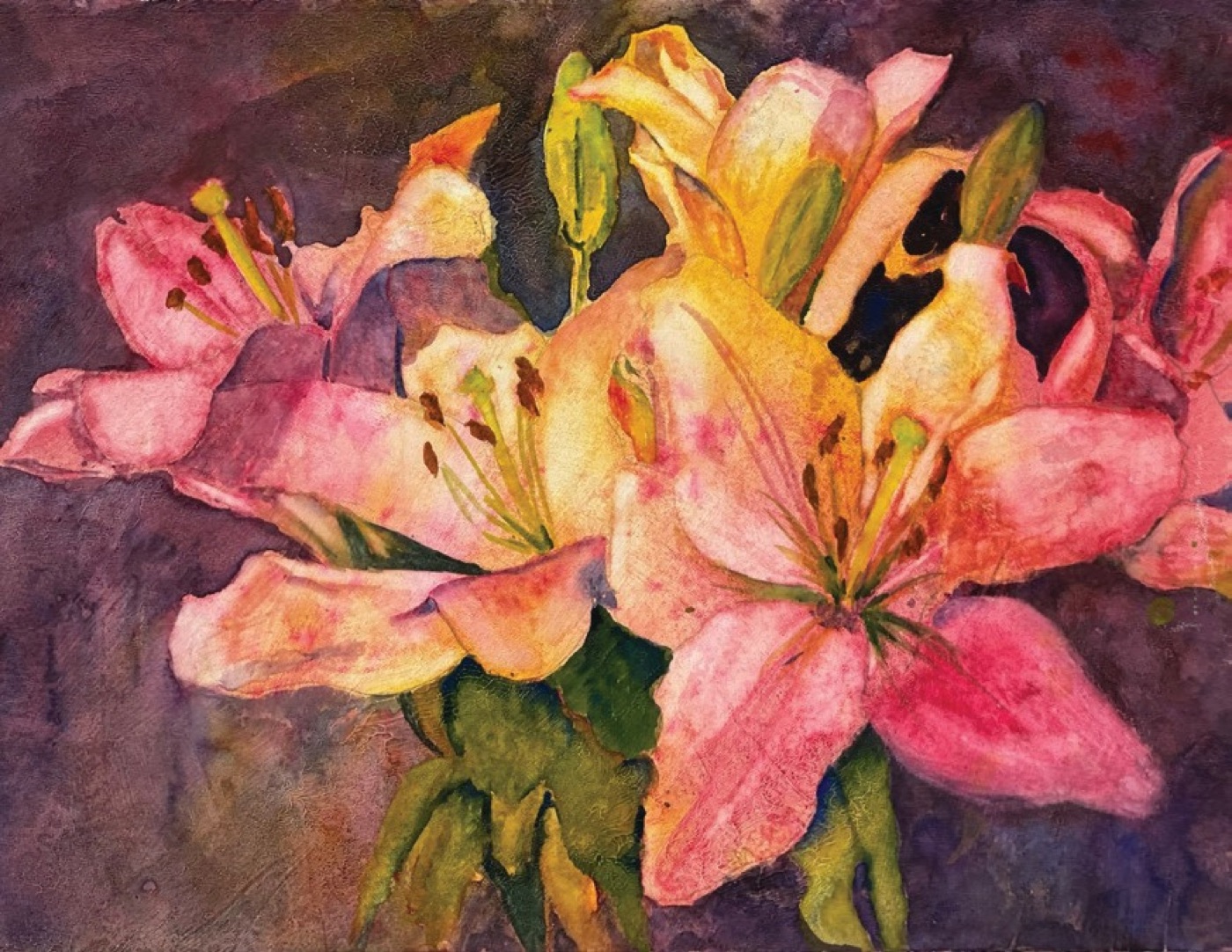 Watercolor painting of lilies