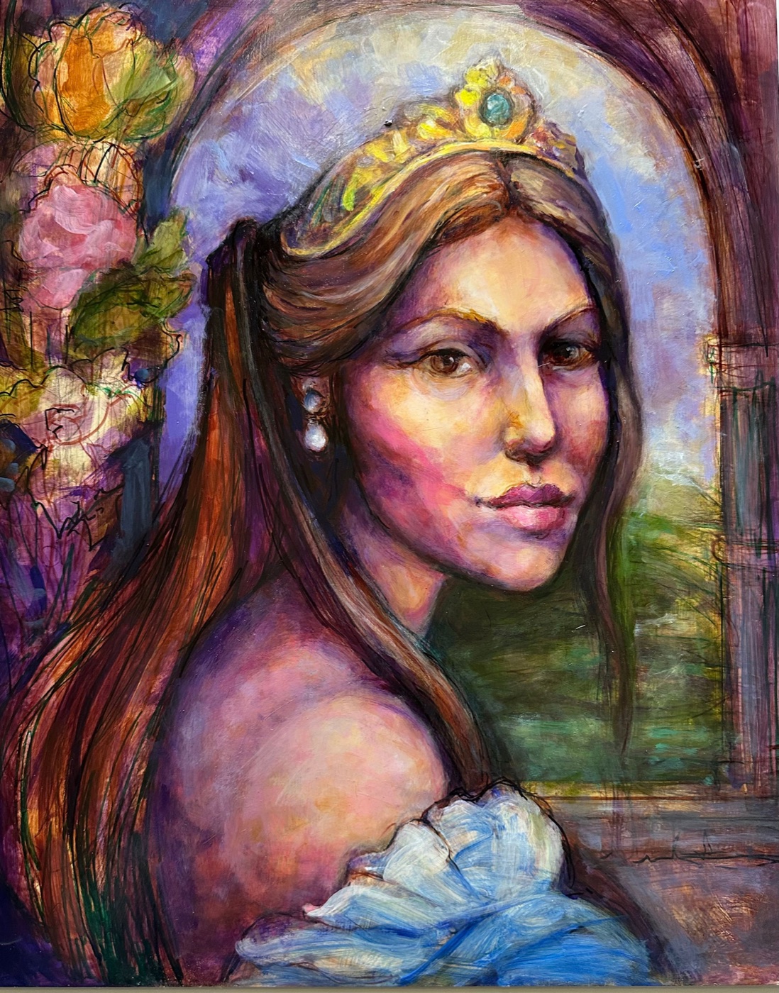Oil portrait of a woman wearing a tiara