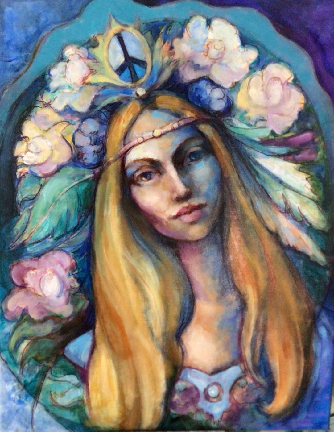 Painting of a woman wearing a flower crown