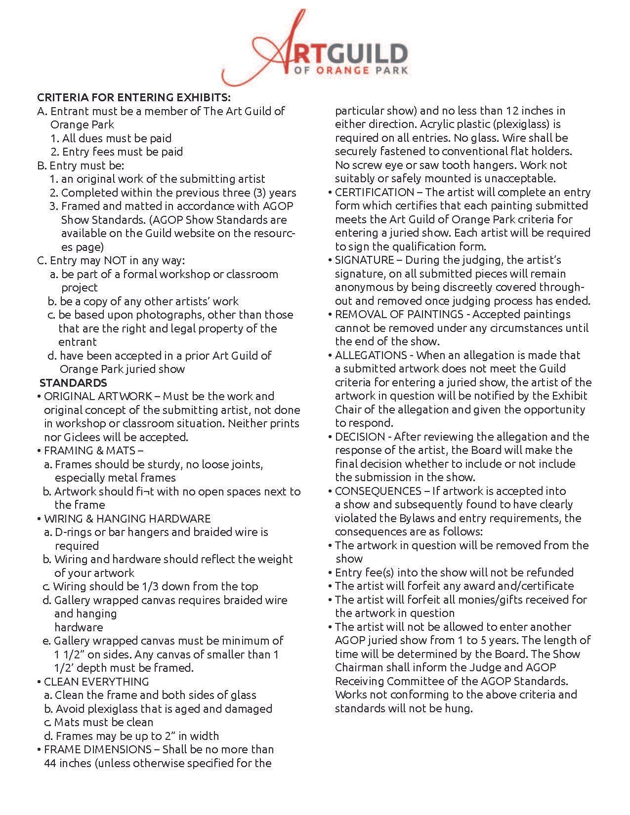 Exhibits criteria for entry